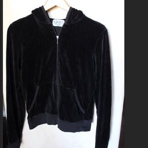 Juicy Couture Black velour zipper hooded jacket